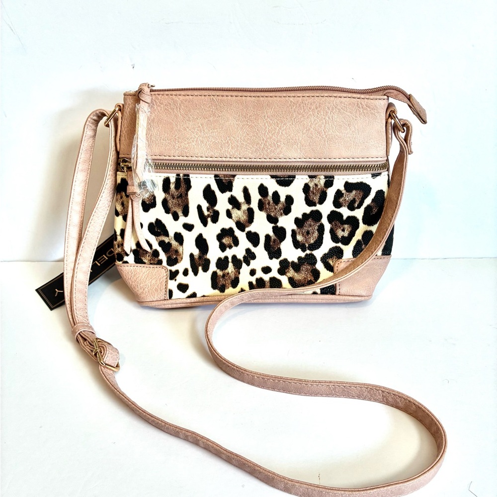 NWT Deluxity Blush & Leopard Print Crossbody Bag